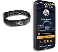 A-TAP NFC - Pulsera inteligente con código QR, silicona impermeable, negra, ajustable, toque para compartir información de contacto, funciona con iPhone y Android