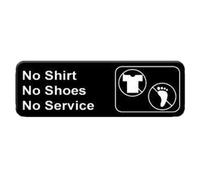 A-to-Z Supply PLIS9330BK - Señal con símbolo de información, 22,86 x 7,62 cm, "No Shirt, No Shoes, No Service", parte trasera autoadhesiva, letras blancas sobre fondo negro