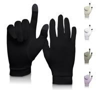 A TOUCH OF Silk Guantes de seda pura | Suaves y cómodos | Guantes térmicos interiores con pantalla táctil | Uso natural | Unisex | Bolsa de lavado incluida (Negro, Grande)