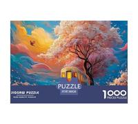 A Train in The Background of Cherry Blossoms 1000 Pieza Cartulina Premium Rompecabezas Premium Cherry Blossoms Extremadamente Difícil Juguete De Cumpleaños Rompecabezas Para Adultos Y Niños 38x26cm/10