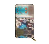 A Travel Dreams - Cartera larga de piel con estampado para mujer, a la moda, con múltiples ranuras para tarjetas, bolsillo para monedas, color negro, talla única