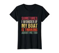A Veces me pregunto si mi Barco también está Pensando en mí Camiseta gráfica económica, Mujer, Negro, XS