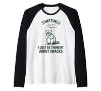 A Veces Solo pienso en bocadillos, Funny Raccoon Camiseta Manga Raglan