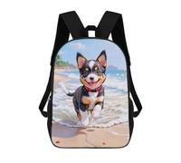 A Very Cute Adorable Puppy, Black Red White Combined Complexion, Playing at Sea Beach, Ver Mochila Escolar Infantil De 17 Pulgadas Con Estampado 3D, Mochila Moderna Para Niños, Mochilas De Viaje, Bols