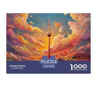 A Vibrant Illustration of Cn Tower 1000 Pcs Cartón Fuerte Rompecabezas Tower Sunset Imposible, Difícil Juego Familiar Puzzle para Niños Pequeños 70x50cm/1000pcs