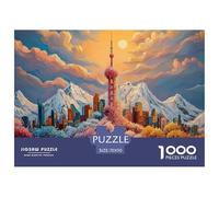 A Vibrant Illustration of Cn Tower 1000 Pcs Cartón Rompecabezas Tower Sunset Liberador De Estrés Juego Familiar Puzzle para Adultos Y Niños 70x50cm/1000pcs