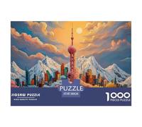 A Vibrant Illustration of Cn Tower 1000 Piezas Cartón Fuerte Rompecabezas Tower Sunset Liberador De Estrés Juego Creativo Puzzle Juego De Desafío Difícil 38x26cm/1000pcs