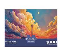 A Vibrant Illustration of Cn Tower 1000 Piezas Cartón Fuerte Rompecabezas Tower Sunset Liberador De Estrés Juego Creativo Puzzle Juego De Desafío Difícil 38x26cm/1000pcs