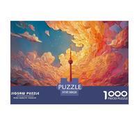 A Vibrant Illustration of Cn Tower 1000 Piezas Cartón Rompecabezas Tower Sunset Liberador De Estrés Juego Familiar Puzzle Juego De Desafío Difícil 38x26cm/1000pcs