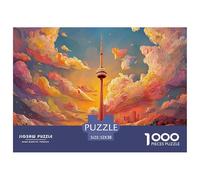 A Vibrant Illustration of Cn Tower 1000 Piezas Papel Ecológico Rompecabezas Tower Sunset Imágenes Vibrantes Juego Familiar Puzzle Juego De Desafío Difícil 52x38cm/1000pcs