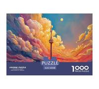 A Vibrant Illustration of Cn Tower 1000 Piezas Papel Ecológico Rompecabezas Tower Sunset Imágenes Vibrantes Juego Familiar Puzzle para Niños Pequeños 52x38cm/1000pcs