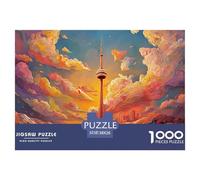 A Vibrant Illustration of Cn Tower 1000 Piezas Papel Ecológico Rompecabezas Tower Sunset Imposible, Difícil Juego Creativo Puzzle Juego De Desafío Difícil 38x26cm/1000pcs