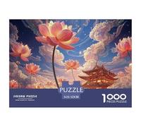 A Vibrant Painting of Pink Lotus Flowers 1000 Piece Papel Premium Rompecabezas Mystical Lotus Temple Meditativo Jigsaw Educativo Niños 52x38cm/1000pcs