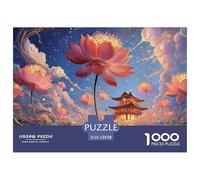 A Vibrant Painting of Pink Lotus Flowers 1000 Pièces Rompecabezas Mystical Lotus Temple Desafiante Único para Adultos Jouets De Défi Familial 52x38cm/1000pcs