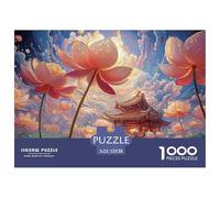 A Vibrant Painting of Pink Lotus Flowers 1000 Pièces Rompecabezas Mystical Lotus Temple Desafiante Y Educativo para Adultos Jouets De Défi Familial 52x38cm/1000pcs