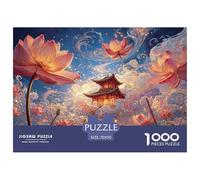 A Vibrant Painting of Pink Lotus Flowers 1000 Pièces Rompecabezas Surreal Lotus Flower Desafiante Único para Adultos Juego Familiar 70x50cm/1000pcs
