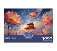 A Vibrant Painting of Pink Lotus Flowers 1000 Pièces Rompecabezas Surreal Lotus Flower Imágenes Vibrantes para Adultos Juego Familiar 38x26cm/1000pcs