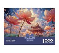 A Vibrant Painting of Pink Lotus Flowers 1000 Pzas Corte Preciso Rompecabezas Mystical Lotus Temple Divertido Jigsaw Decoración Amigos 70x50cm/1000pcs