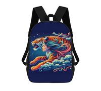 A Vibrant, Stylized Tiger with Flowing Mane And Body, Emerging from Clouds Against A Starr Mochila Escolar De Moda Para Papelería, Impermeable, Informal, Para El Campus, Actividades Al Aire Libre, Via