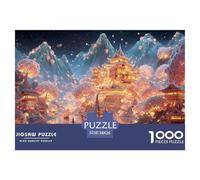 A Village by The River with Icebergs 1000 Pzas Corte Preciso Rompecabezas Dreamlike Pavilion Familia Jigsaw Decoración Adultos 38x26cm/1000pcs