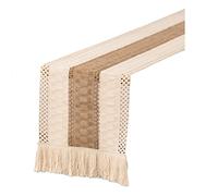 A VOS Marque de Mesa de arpillera de algodón Empalmado de Mesa Tejido Estilo de Granja con borlas de Mesa Bohemio A VOS Marque (Khaki, E)