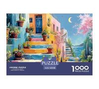 A Watercolor Painting of An Outdoor Staircase 1000 Stück Premium-Karton Puzzle Kitten Stressabbau Kreatives Spiel Puzzles Als Wohnaccessoires 52x38cm/1000pcs