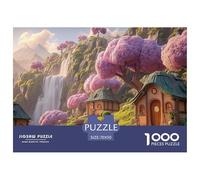A Waterfall with Purple Cherry Blossom 1000 Pièces Rompecabezas Magical Cherry Blossom Imágenes Vibrantes para Adultos Juego Familiar 70x50cm/1000pcs