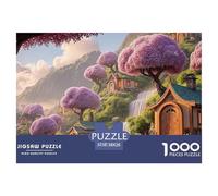 A Waterfall with Purple Cherry Blossom 1000 Pzas Corte Preciso Rompecabezas Magical Cherry Blossom Vibrante Jigsaw Regalo Niños 38x26cm/1000pcs