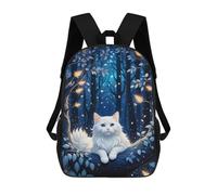 A Whimsical Illustration. Fluffy White Cat Nestled on A Dark Blue Tree Adorned with Intric Mochila Escolar, De Negocios, Para Portátil, Unisex, Informal, Para Niñas, Niños Y Adolescentes 17inch