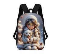 A Whimsical Scene Featuring A Joyful Girl with Strikingly Large, Expressive Blue Eyes And Mochila Escolar Infantil De 17 Pulgadas Con Estampado 3D, Mochila Moderna Para Niños, Mochilas De Viaje, Bolsa