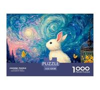 A White Bunny with Flowers 1000 Pcs Stabiler Karton Puzzle Kitten Stressabbau Kreatives Spiel Puzzles Als Wohnaccessoires 52x38cm/1000pcs