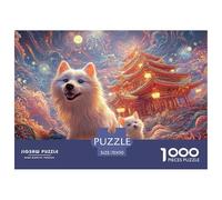 A White Ca and Dog with Blue Eyes 1000 Pzas Corte Preciso Rompecabezas Fantasy Pet Companions Familia Jigsaw Decoración Adultos 70x50cm/1000pcs
