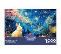 A White Easter Bunny with Flowers 1000 Pcs Premium-Karton Puzzle Kitten Stressabbau Kreatives Spiel Puzzles Als Wohnaccessoires 38x26cm/1000pcs