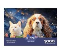 A White Kitty and A Brown Spaniel Dog with 1000 Pcs Ökopapier Puzzle Kitten Stressabbau Familienspiel Puzzles Als Wohnaccessoires 52x38cm/1000pcs