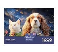 A White Kitty and A Brown Spaniel Dog with 1000 Pcs Stabiler Karton Puzzle Kitten Stressabbau Kreatives Spiel Puzzles Als Wohnaccessoires 70x50cm/1000pcs