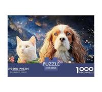 A White Kitty and A Brown Spaniel Dog with 1000 Stück Ökopapier Puzzle Kitten Lebendige Bilder Familienspiel Puzzles Als Wohnaccessoires 38x26cm/1000pcs