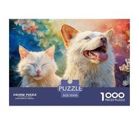 A White Kitty and A Dog with Blue Eyes 1000 Pcs Ökopapier Puzzle Kitten Stressabbau Familienspiel Puzzles Als Geburtstagsgeschenke 70x50cm/1000pcs