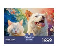 A White Kitty and A Dog with Blue Eyes 1000 Pcs Ökopapier Puzzle Kitten Stressabbau Familienspiel Puzzles Als Wohnaccessoires 52x38cm/1000pcs