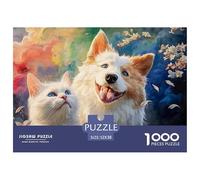 A White Kitty and A Dog with Blue Eyes 1000 Stück Ökopapier Puzzle Kitten Lebendige Bilder Familienspiel Puzzles Als Geburtstagsgeschenke 52x38cm/1000pcs