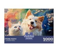 A White Kitty and A Dog with Blue Eyes 1000 Stück Stabiler Karton Puzzle Kitten Lebendige Bilder Kreatives Spiel Puzzles Als Wohnaccessoires 38x26cm/1000pcs