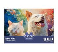 A White Kitty and A Dog with Blue Eyes 1000 Stück Stabiler Karton Puzzle Kitten Stressabbau Familienspiel Puzzles Als Geburtstagsgeschenke 38x26cm/1000pcs