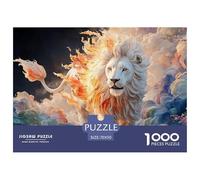 A White Wild Beast Its Full Body Burning with Fire 1000 Stück Premium-Karton Puzzle Kitten Stressabbau Kreatives Spiel Puzzles Als Wohnaccessoires 70x50cm/1000pcs
