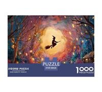 A Witch Is Flying on Her Broom 1000 Piezas Cartón Fuerte Rompecabezas Flying Imágenes Vibrantes Juego Familiar Puzzle Juego De Desafío Difícil 38x26cm/1000pcs