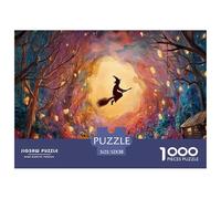 A Witch Is Flying on Her Broom 1000 Piezas Papel Ecológico Rompecabezas Flying Liberador De Estrés Juego Creativo Puzzle para Adultos Y Niños 52x38cm/1000pcs