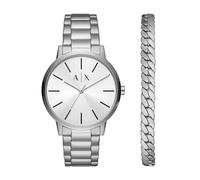 A|X Armani Exchange AX7138SET - Reloj y pulsera de acero inoxidable de tres manecillas para hombre, Juego de pulseras de plata, Juego de regalo