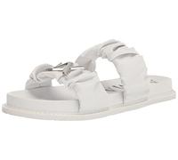 A|X ARMANI EXCHANGE Sandalias planas Aretha con logotipo fruncido para mujer, Opt White + Silver, 39 EU