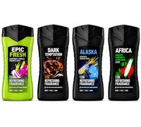 A-X-E Pack Gel Ducha hombre (4 x 250 ml) 3en1 Fragancias variadas. Africa, Dark Templation, Epic Fresh y Alaska