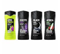 A-X-E Pack Gel Ducha hombre (4 x 250 ml) 3en1 Fragancias variadas. Epic Fresh, Excite, Africa y Black