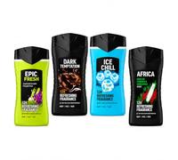A-X-E Pack Gel Ducha hombre (4 x 250 ml) 3en1 Fragancias variadas. Epic Fresh, Ice Chill, Africa y Dark Templation