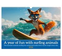 A year of fun with surfing animals (Wall Calendar 2026 DIN A3 landscape), CALVENDO 12 Month Wall Calendar: Funny animals in surfer style surf the ocean on a surfboard